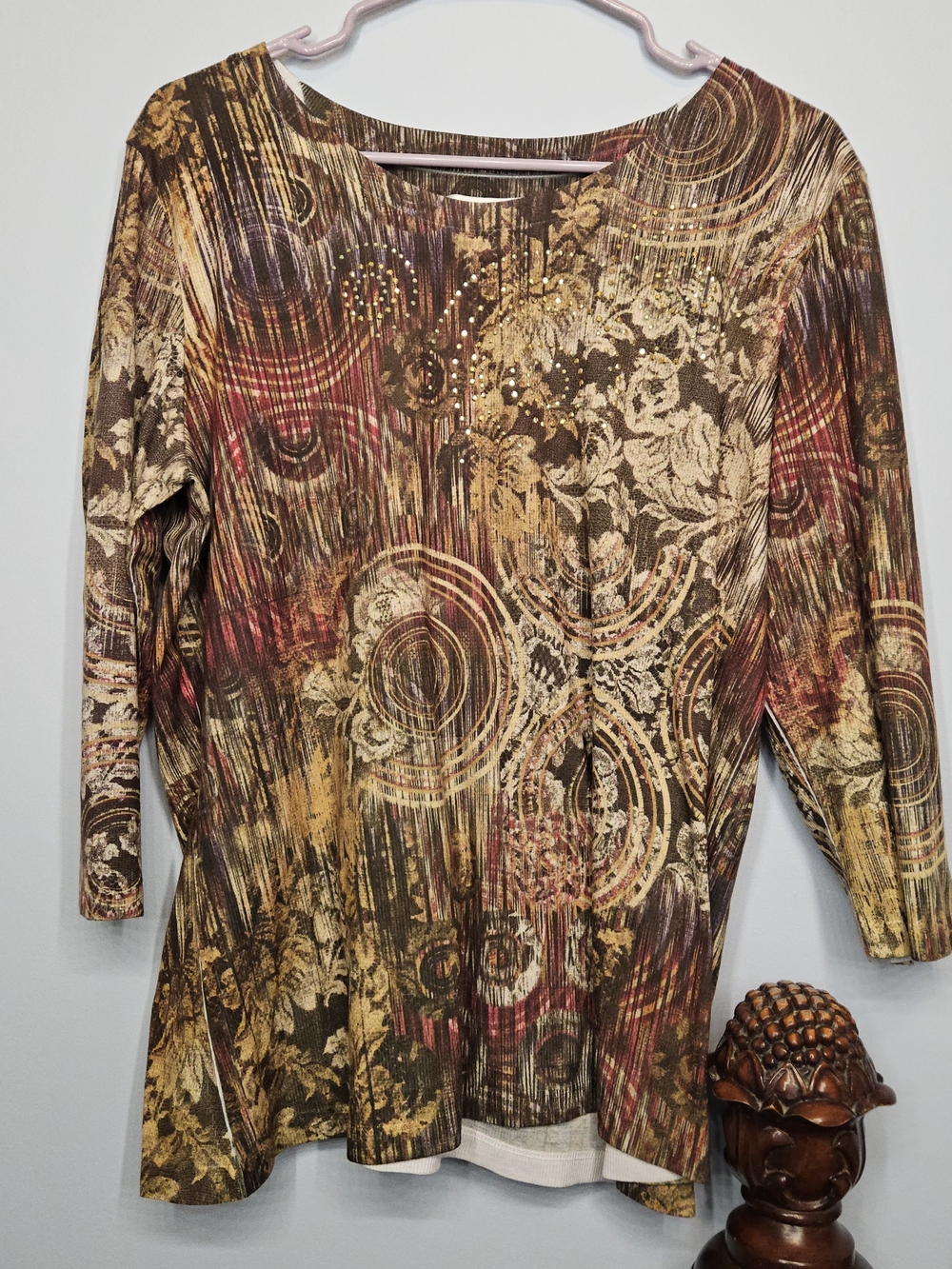Christopher & Banks Brown and Gold Patterned Long Sleeve Tee